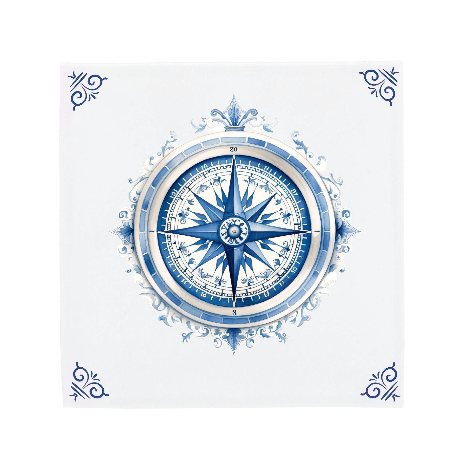 Classic Vintage Compass | The Dutch Tile Project | Delft Blue Ceramic Tile