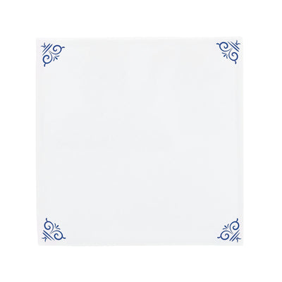 Blanco Delfts Blauwe keramische tegel zonder ontwerp, met hoekornamenten.